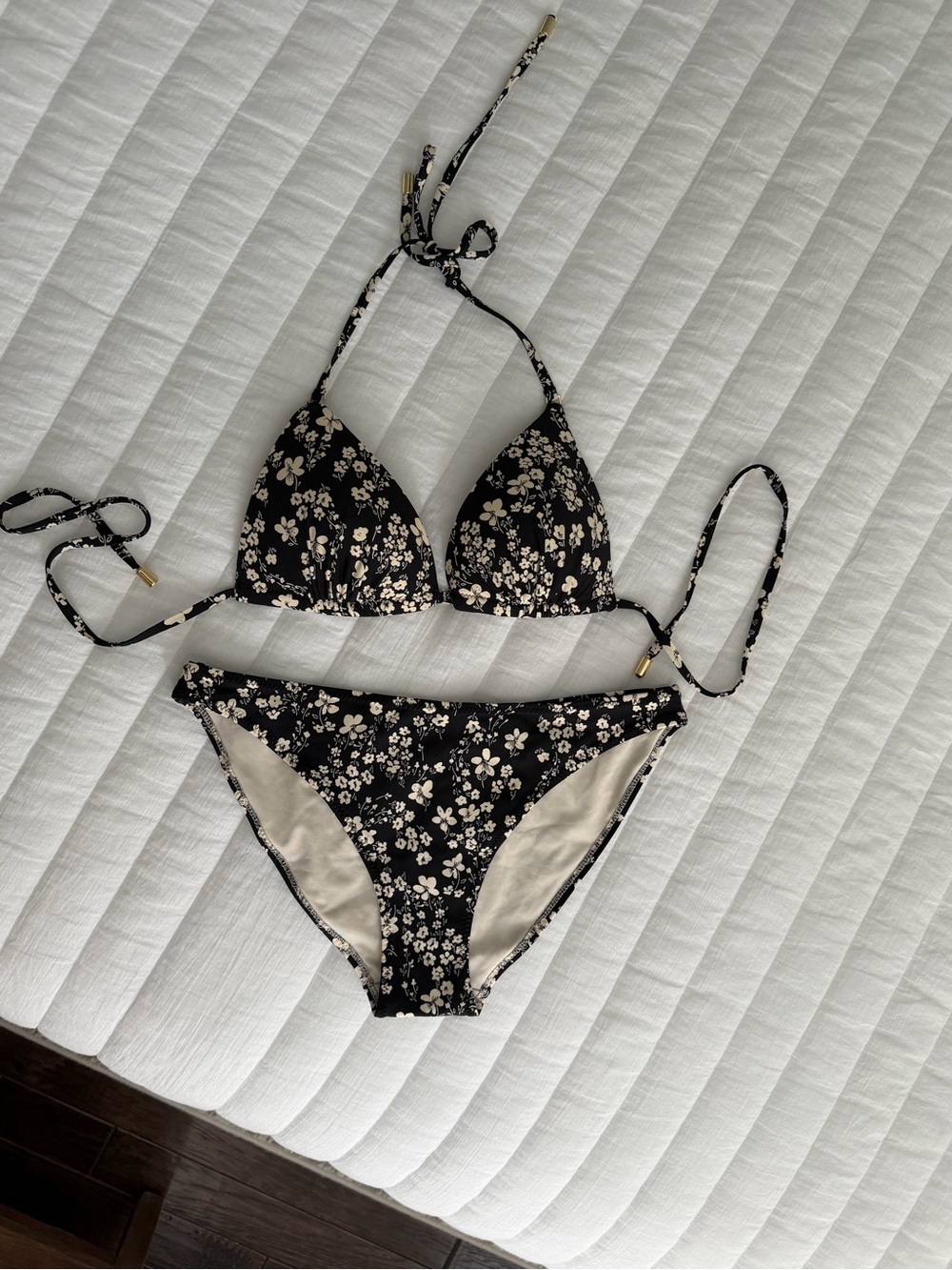H&M Floral Triangle Bikini Set - Black/Cream